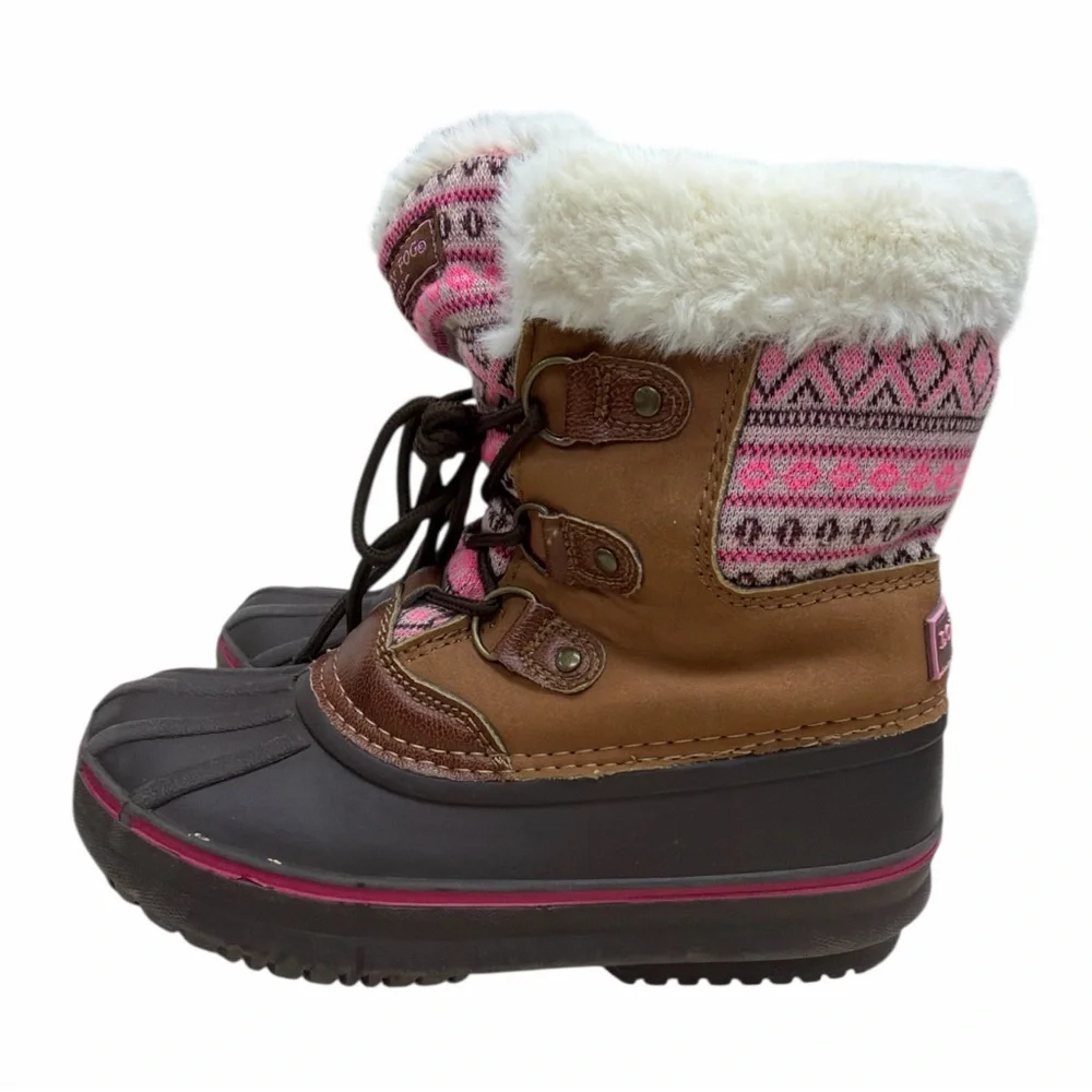 London Fog Brown and Pink Winter Boots with Faux Fur